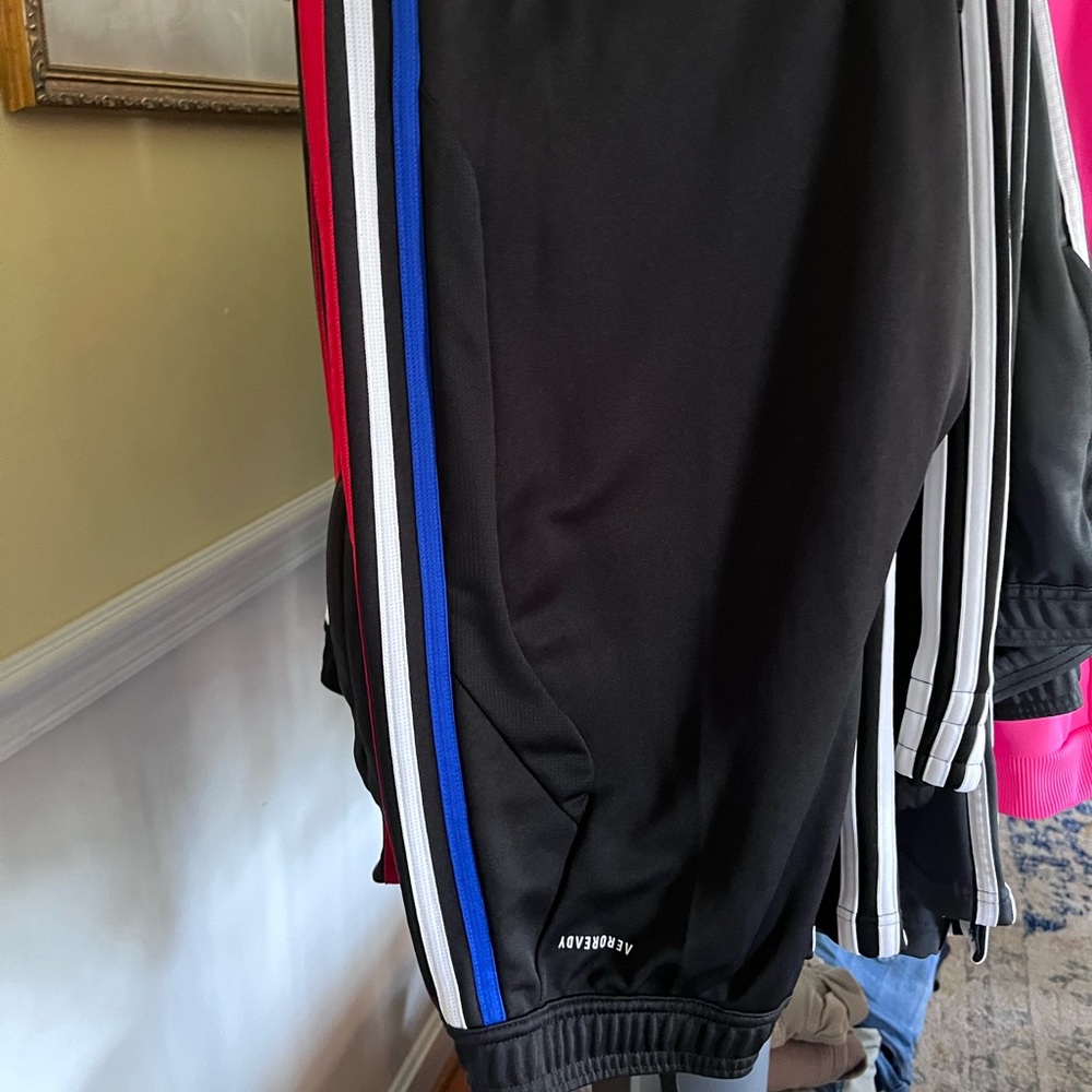 Adidas Active Track Jogger Pants Size L, Black Red White Blue Stripe